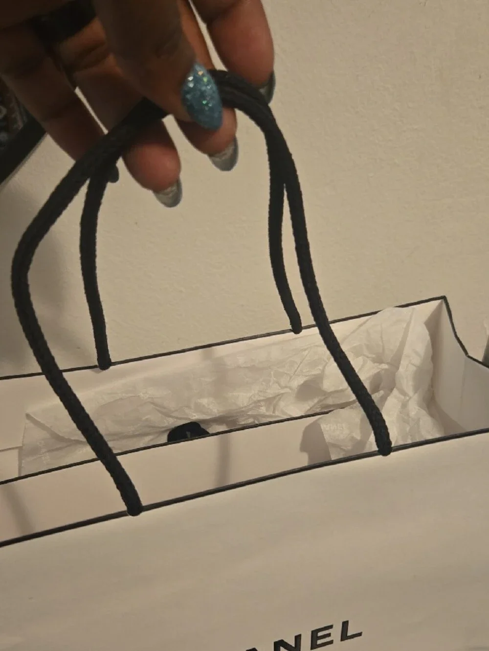 CHANEL White and Black Luxury Shopping Bag